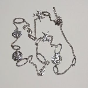 Silver tone beach theme chain necklace, 18"